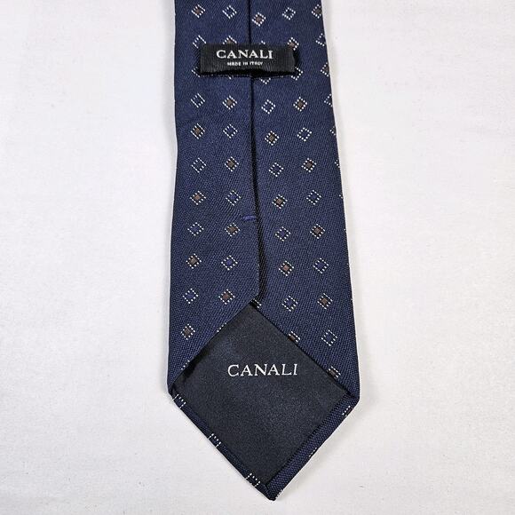 CANALI Men 100% Silk Necktie Luxury Navy Blue Geometric Diamond Italian Designer - Picture 5 of 10